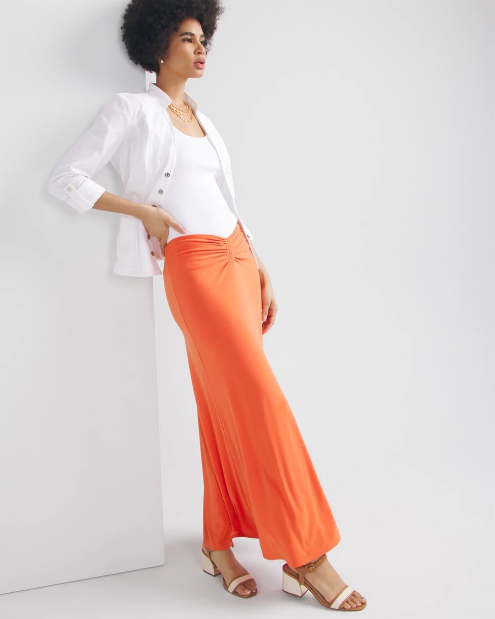 【PORTERNA】Bowl color matching long skirt Ruched Maxi Skirt | White House Black Market